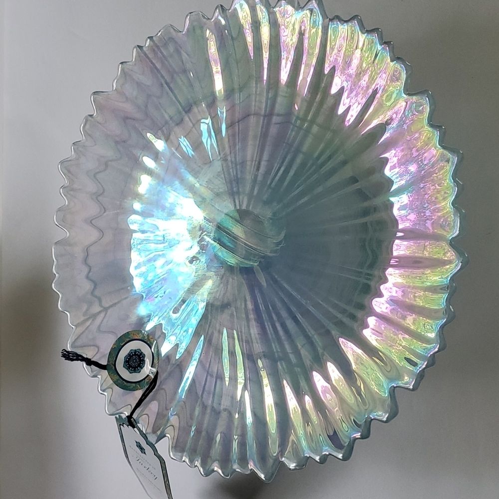 Carnival Glass Pedestal Cake Dish Made in Turkey - Picture 7 of 10